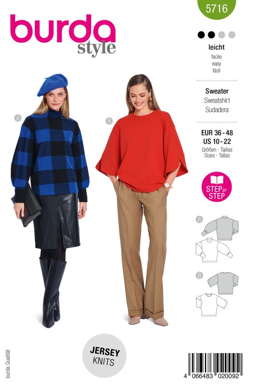 Schnittmuster Sweatshirts Burda 5716