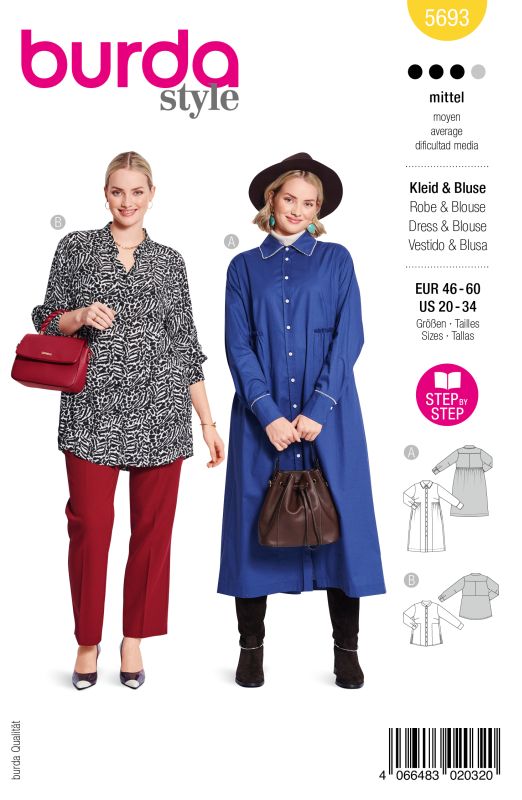 Schnittmuster Kleid / Bluse Burda 5693