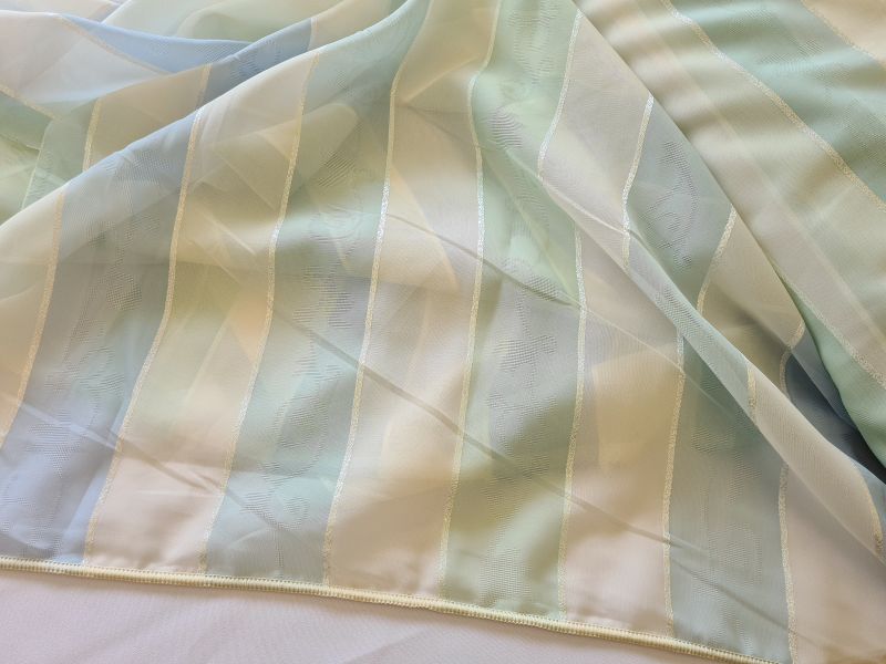 Polyster Gardine Streifen mit Muster Blau Grün mit Gewicht 250 cm breit