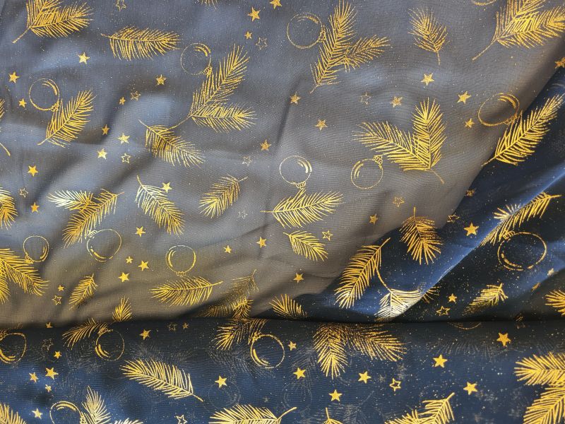 Weihnachts Chiffon Äste und Kugeln Navy/Gold