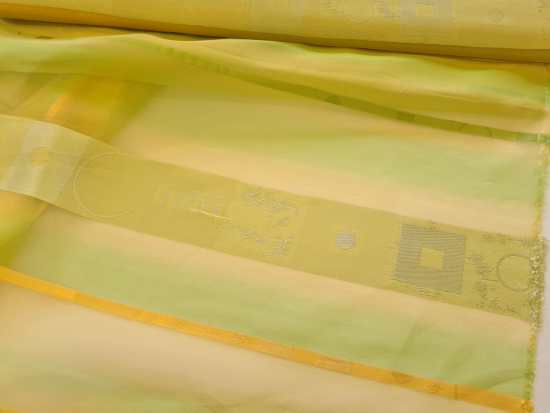 Gardinenstoff Jaquard mit Chifon einsätzen Orange Hellgrün