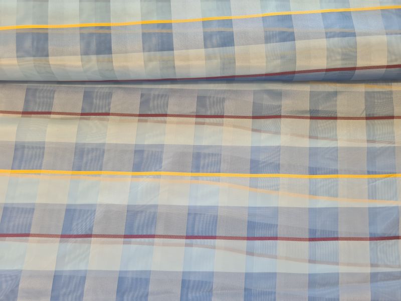 Gardinenstoff Chifon Blautöne Karos und Streifen