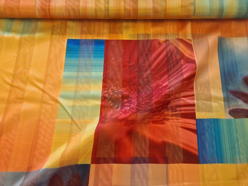 Gardinenstoff Chifon 2 Große blumen Orange