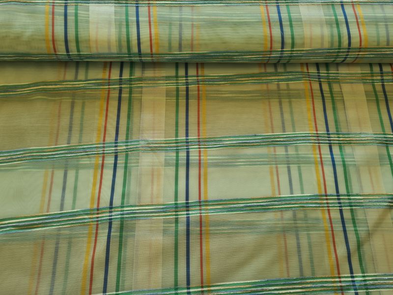 Gardinenstoff Chifon 6 Karos Grüntöne bunt