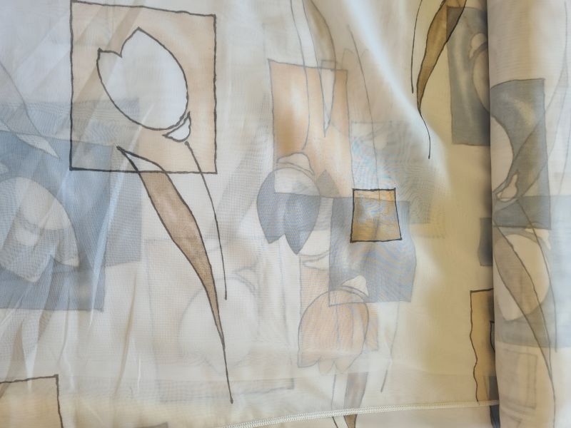 Polyster Gardine 5 Weiß mit Blumen mit Gewicht 250 cm breit