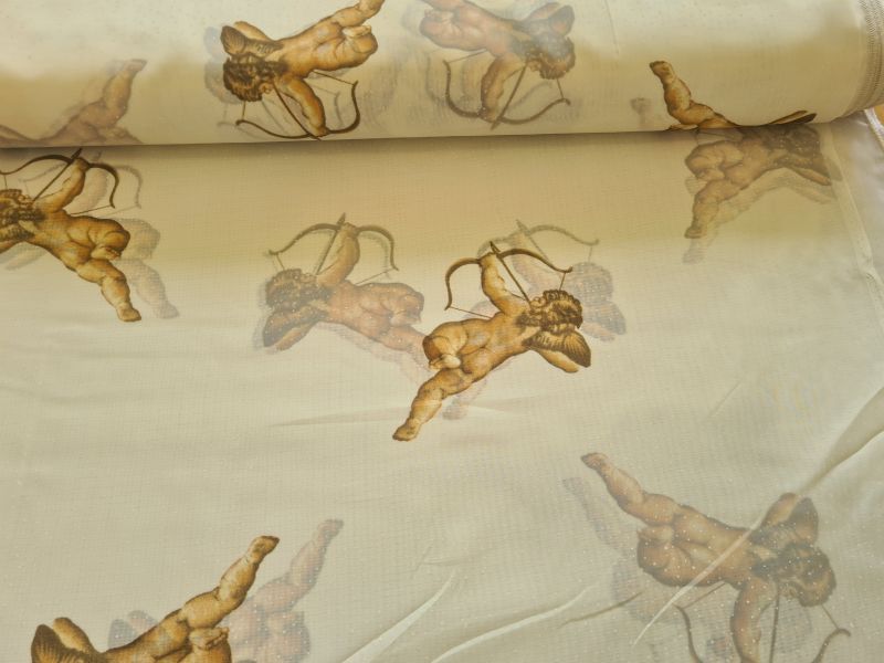 Polyster Gardine Creme mit Engeln mit Gewicht 250 cm breit