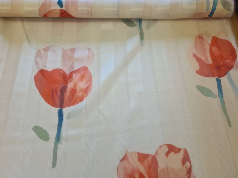 Gardinenstoff Chifon 11 Streifen und Mohn