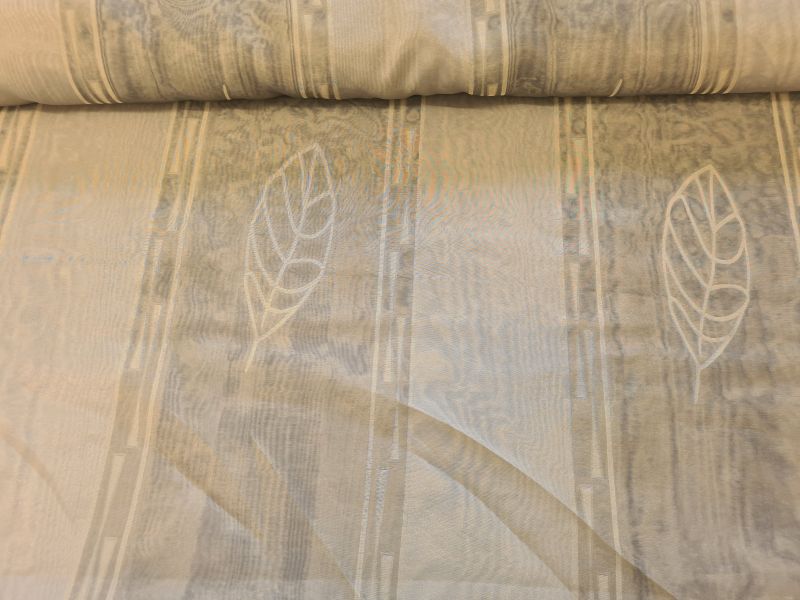 Gardinenstoff Chifon 18 Streifen und Blätter Grün