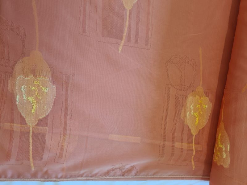 Polyster Gardine 11 Terra mit Blumen mit Gewicht 250 cm breit