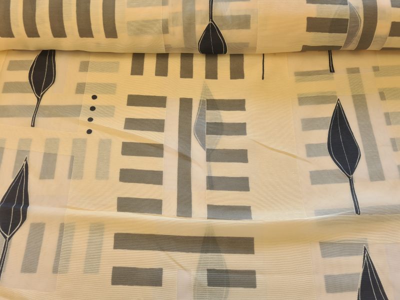 Leichter Dekostoff mit Chiffon Einsätzen Blumen und Streifen