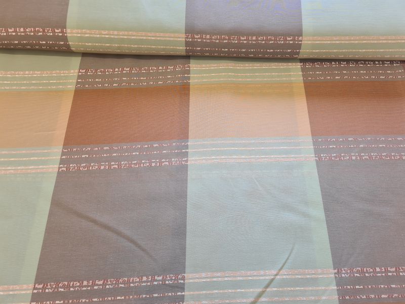 Gardinenstoff Chiffon 17 Karos und Streifen grün blau