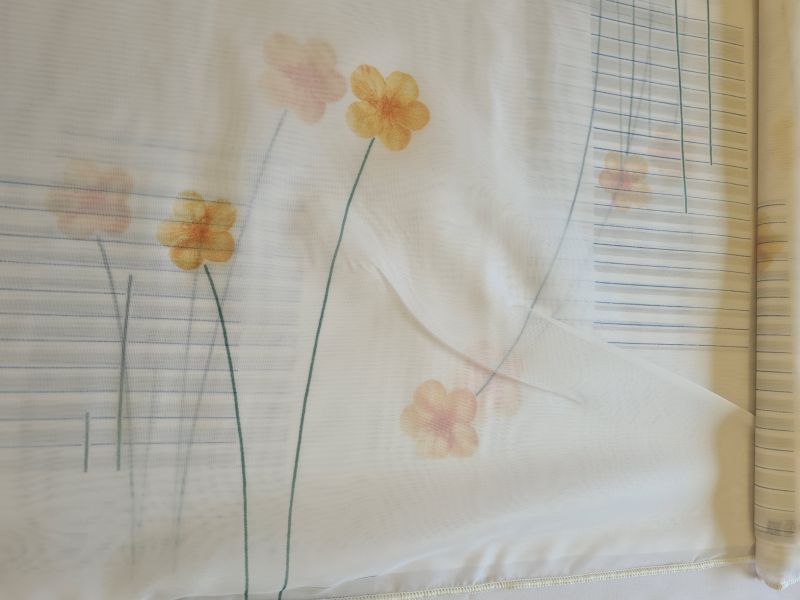 Polyster Gardine 16 Blumen und Streifen mit Gewicht 250 cm breit