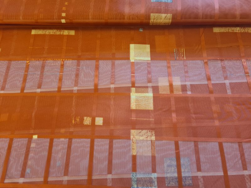 Gardinenstoff Chiffon 20 Rot mit Karo Muster