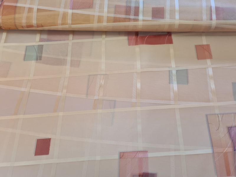 Gardinenstoff Chiffon 21 Gelb mit linien und Muster