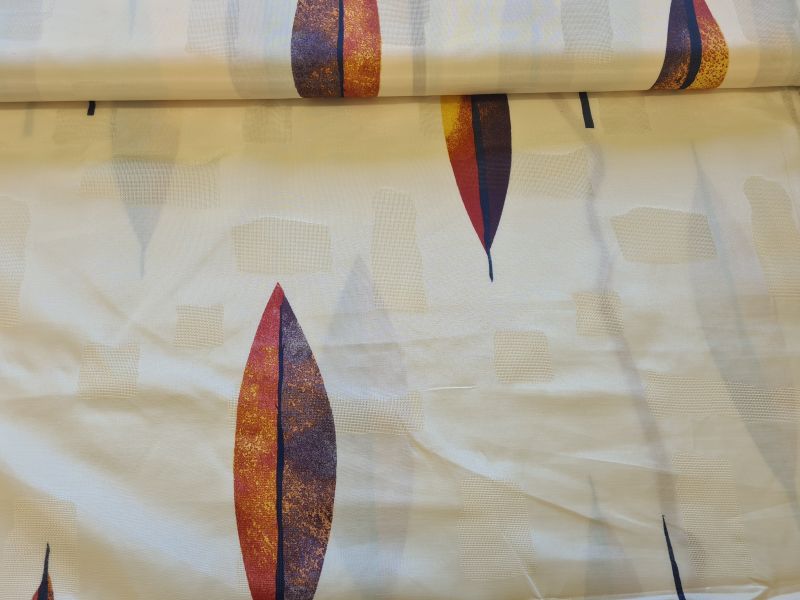 Leichter Dekostoff große Blätter Braun Creme