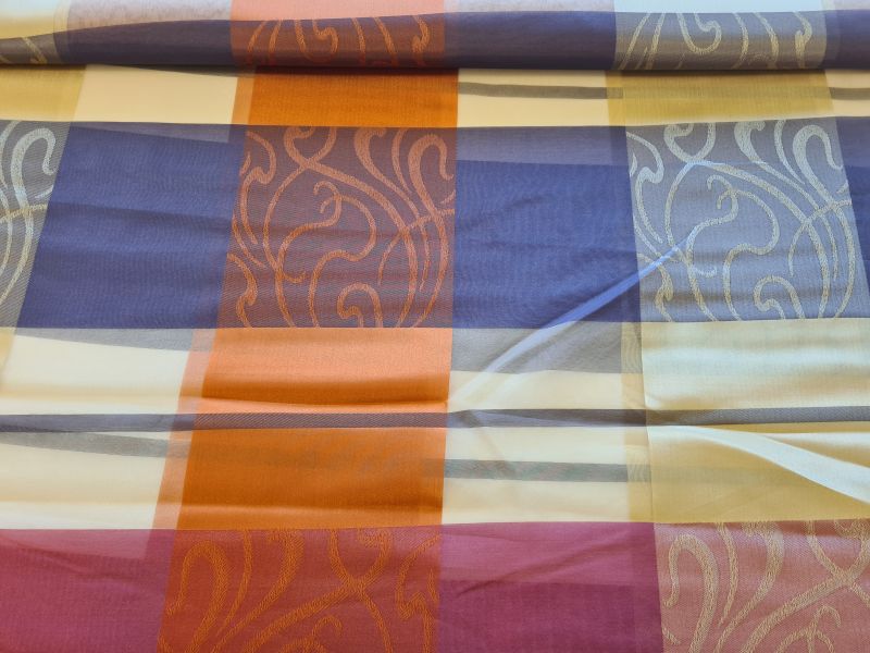 Gardinenstoff Chiffon 26 Karo mit Jaquard einsätzen 