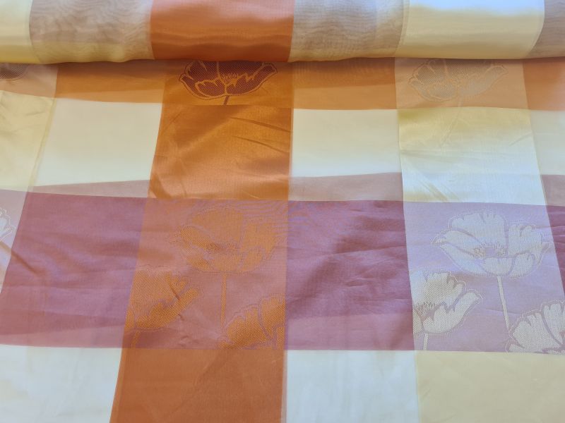 Gardinenstoff Chiffon 27 Karo mit Blumen Jaquard einsätzen 