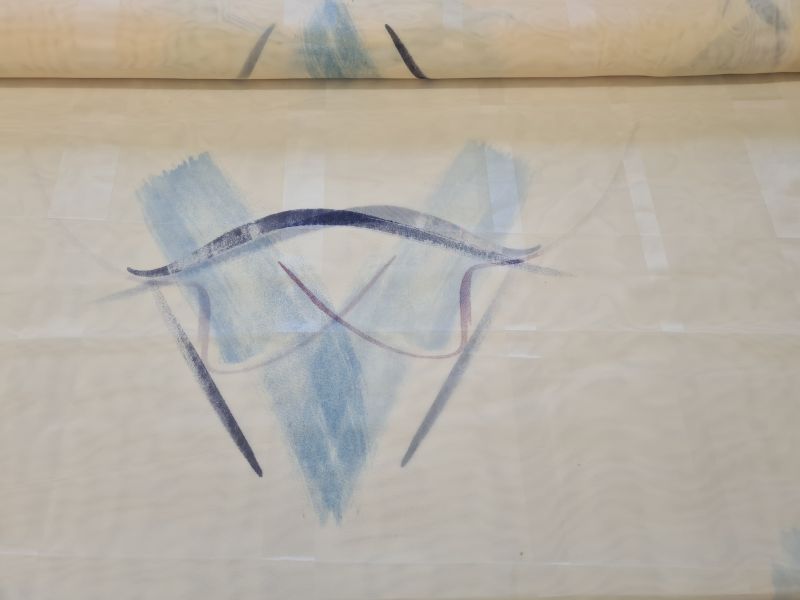 Gardinenstoff Chiffon 35 Streifen Hellgelb mit Muster Bordaux