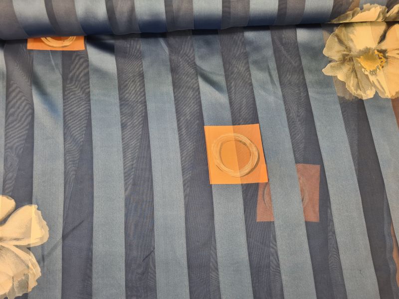 Gardinenstoff Chiffon 36 Streifen Baum mit Blumen und Muster