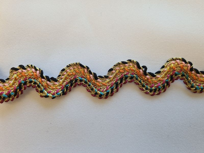 Zackenlitze 1,2cm Multicolor mit Lurex Gold