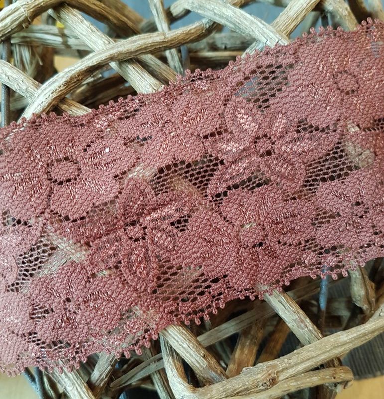 Elastische Spitze 60mm Blumen braun/rötlich