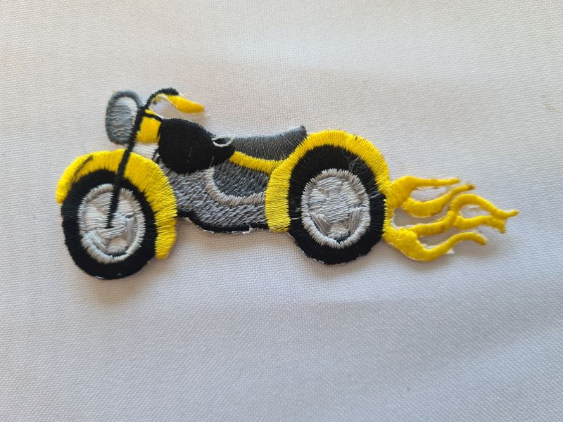 Applikation/Bügelbild Motorrad mit Flammen gelb