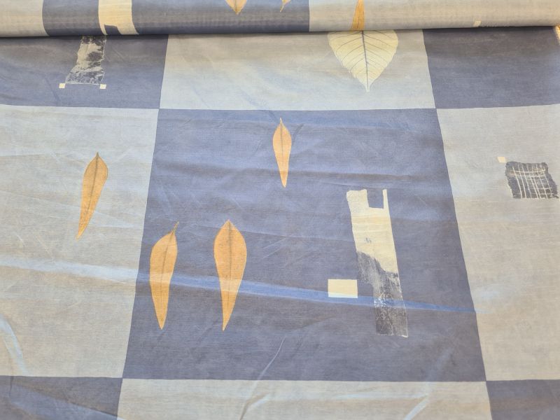 Deko Vorhangstoff Große Karos mit Muster Blau/Ocker