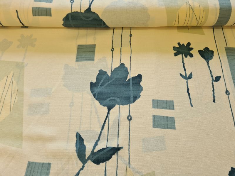 Dekostoff Gardine große Blumen Petrol/blau