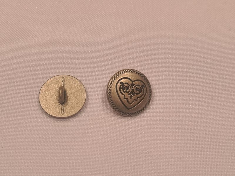 Knopf 15mm Öse Metall Rund Herz Silber Matt