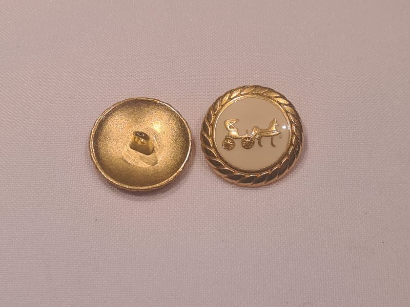 Knopf 22mm Öse Metall Rund mit Kutsche Gold/Weiß