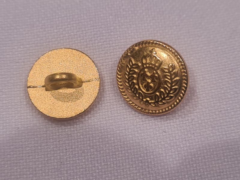 Knopf 11mm Öse Metall Rund Lorbeerkranz und Krone Gold