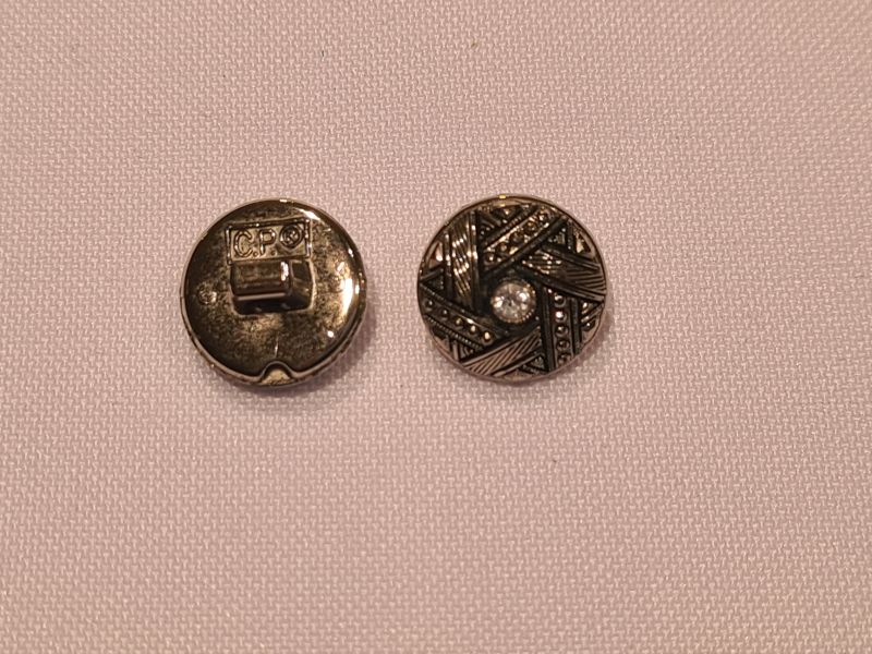 Knopf 13mm Öse Kunststoff Streifen-Stern mit Stein Dunkel Silber