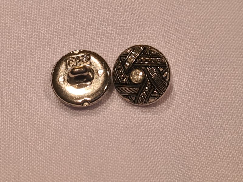 Knopf 16mm Öse Kunststoff Streifen-Stern mit Stein Dunkel Silber