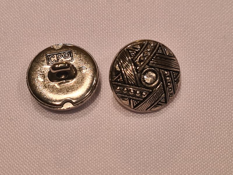 Knopf 18mm Öse Kunststoff Streifen-Stern mit Stein Dunkel Silber