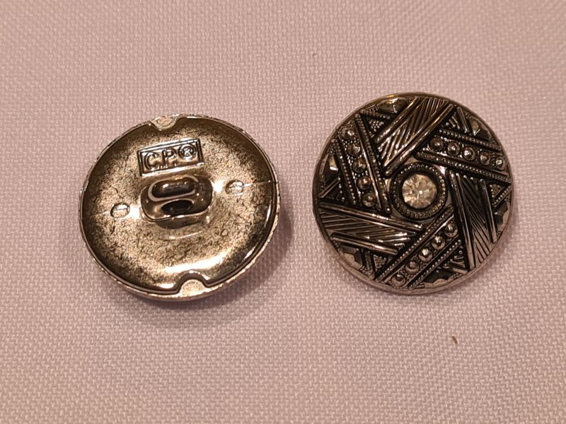 Knopf 22mm Öse Kunststoff Streifen-Stern mit Stein Dunkel Silber