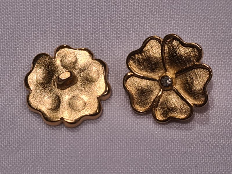 Knopf 20mm Öse Metall Blume mit Stein gold