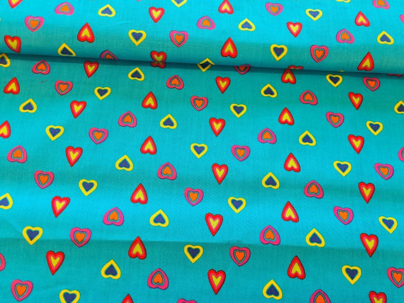 Baumwolle Bunte Herzen Türkis