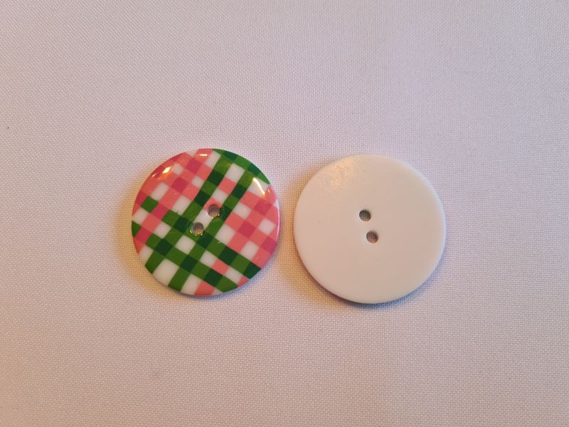 Knopf 35mm 2-Loch Polyester Karo Muster Grün Pink