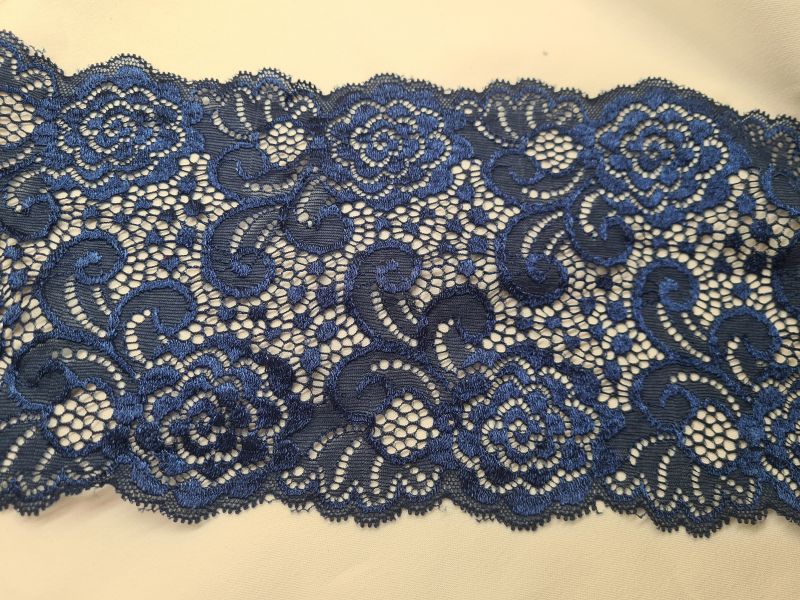 [180803.003] Spitze Besatz Tischläufer elastisch 15cm Dunkelblau