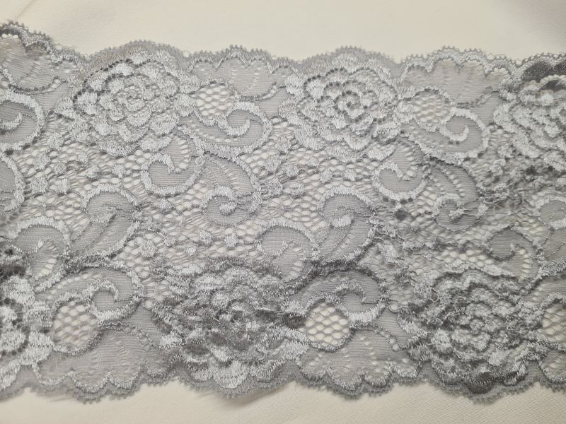 Spitze Besatz Tischläufer elastisch 15cm Grau