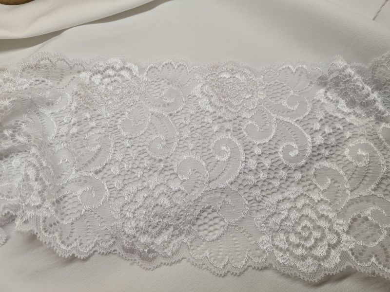 Spitze Besatz Tischläufer elastisch 15cm Weiß