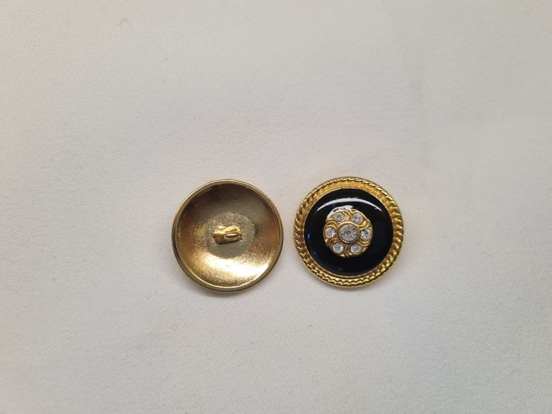 Knopf 13mm Öse Metall Schild mit Steinen Schwarz/Gold
