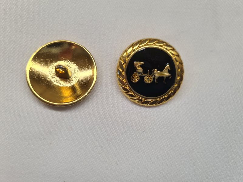 Knopf 22mm Öse Metall Rund mit Kutsche Gold/Schwarz