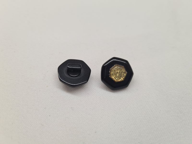 Knopf 14mm Öse Kunststoff 7 Eck mit Glitzer Schwarz