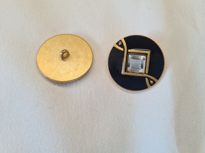 Knopf 28mm Öse Metall mit Stein Gold/Schwarz