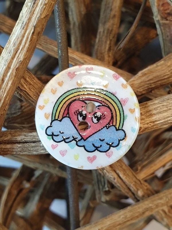 Knopf 15mm 2-Loch Polyester Regenbogen/wolke/herz