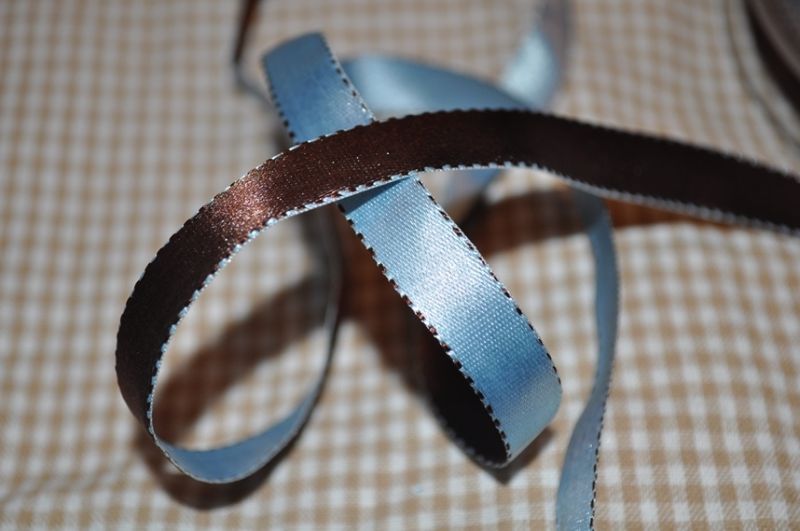 Satinband Bi-Colour dunkelbraun/hellblau