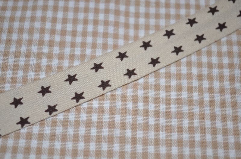 Schrägband gefalz Sterne hellbraun/dunkelbraun