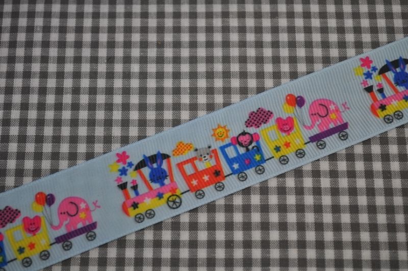 Ripsband Tierzug hellblau