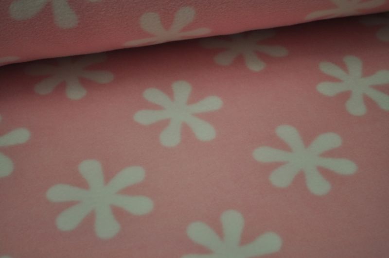 Fleece Blumen rosa/weiß